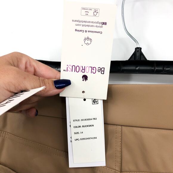 GLORIA VANDERBILT Avery Faux Leather Leggings 14 Tan Slim Pull on Skinny NWT - Picture 10 of 13